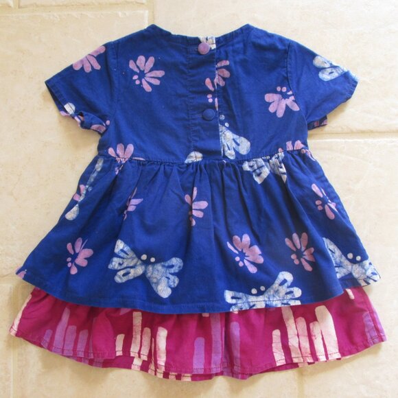 GLOBAL MAMAS GIRL'S SIZE 12 mo. DRESS BLUE & FUCHSIA BATIK FLORAL PRINT SS - Picture 4 of 11